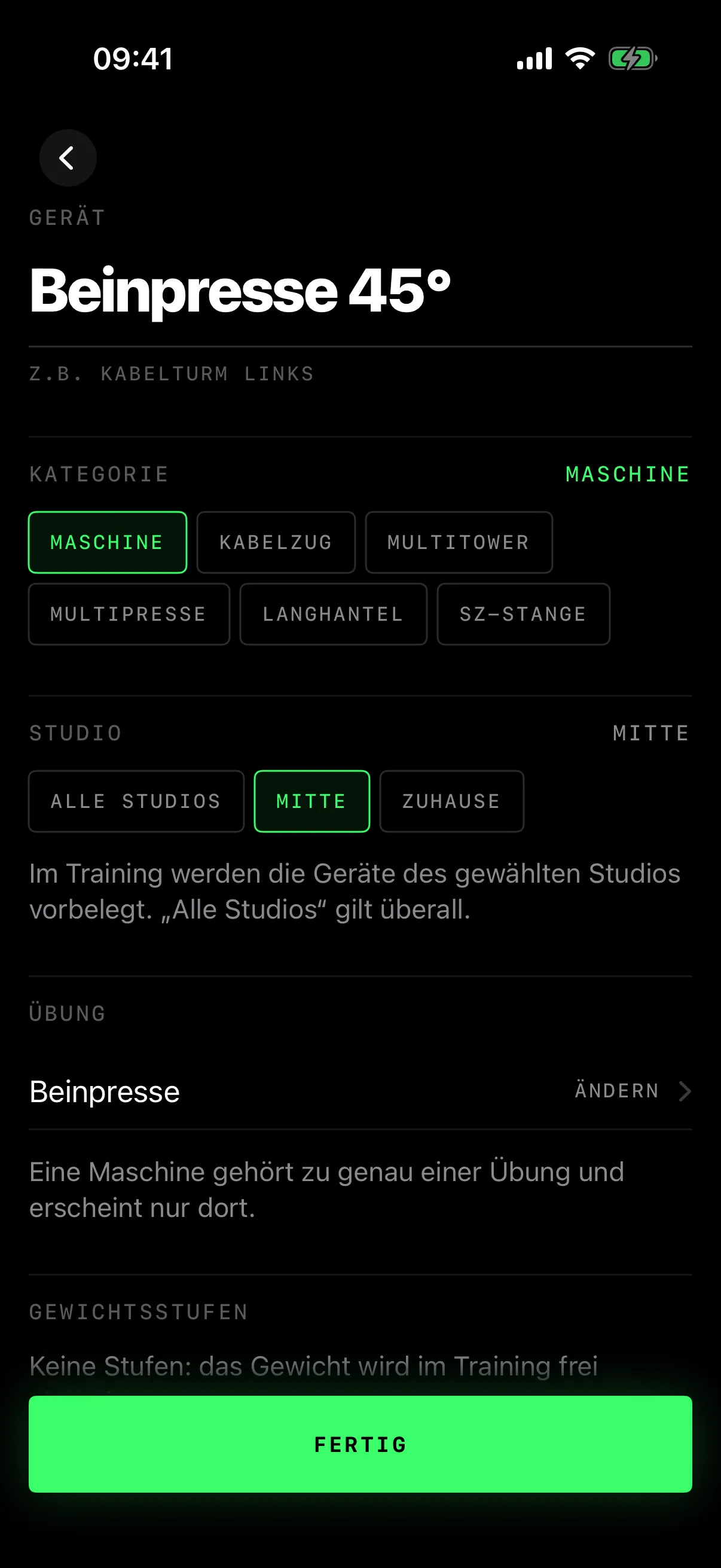 Maschine Beinpresse 45°, gehört zur Übung Beinpresse