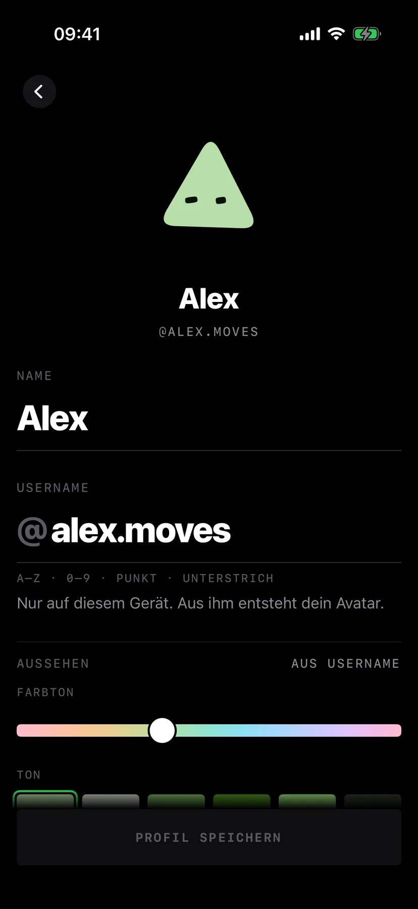 Profil mit Avatar, Name und Username